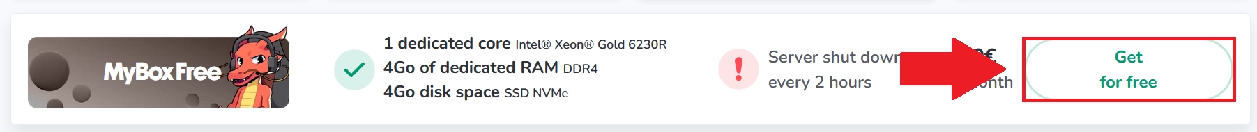 MineStrator free Minecraft server offer section on the website