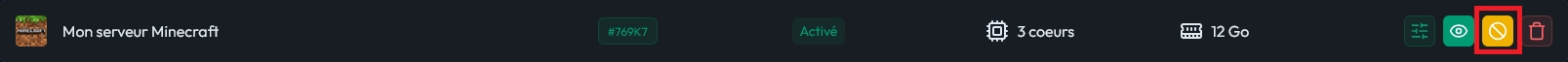 Fenêtre de confirmation de désactivation d'un serveur Minecraft