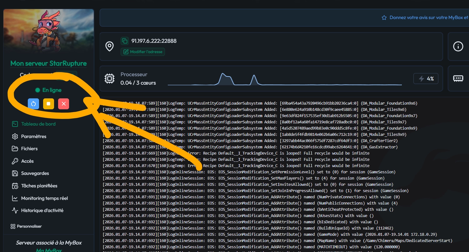 MyBox server status showing Online