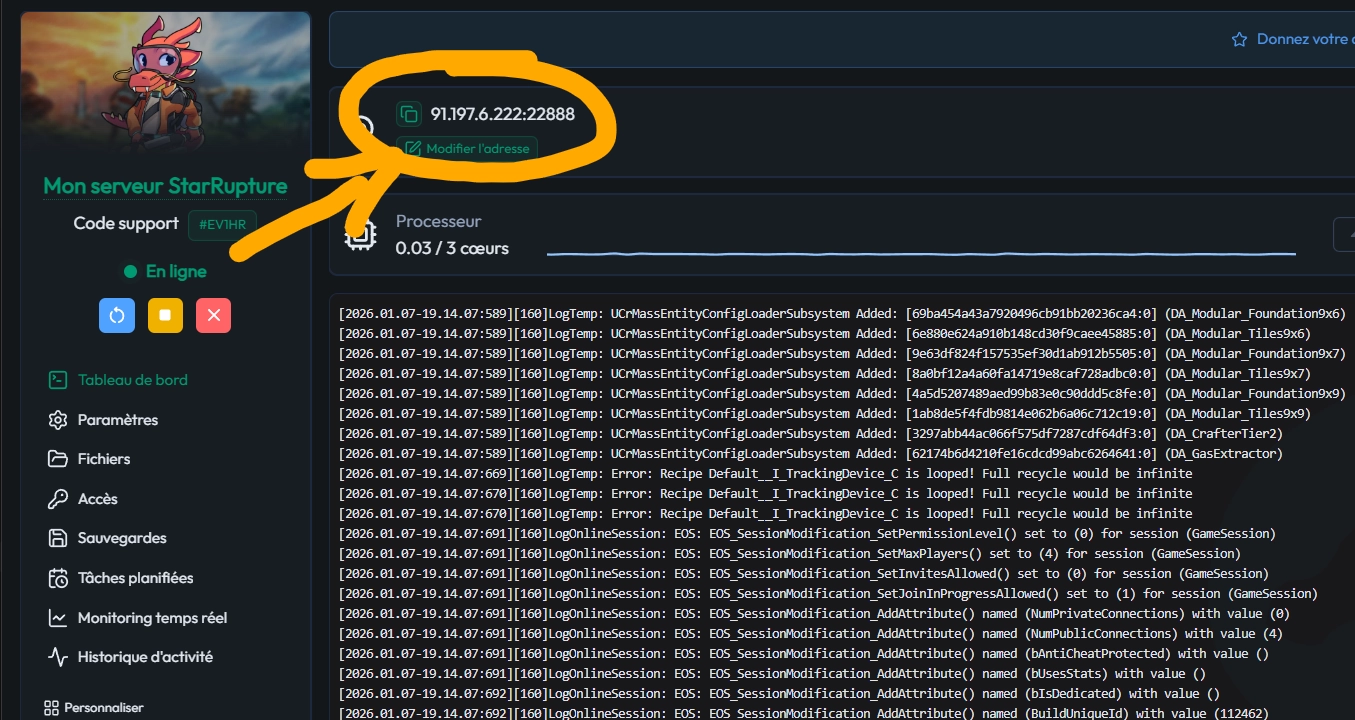 MyBox panel showing the server IP address to copy