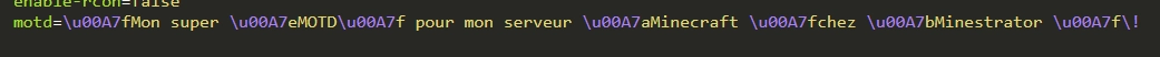 Ligne motd modifiée dans le fichier server.properties d’un serveur Minecraft