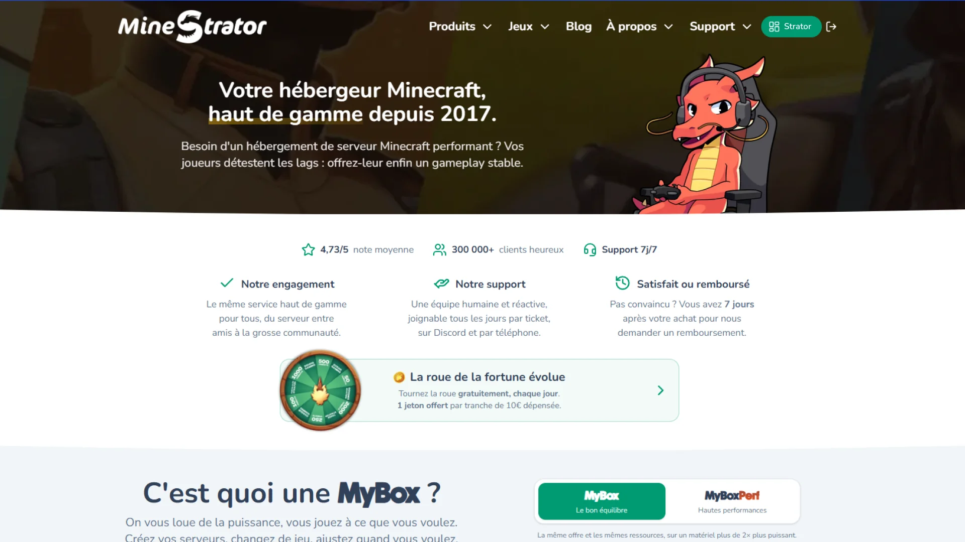 Nouvelle page d'accueil du site MineStrator