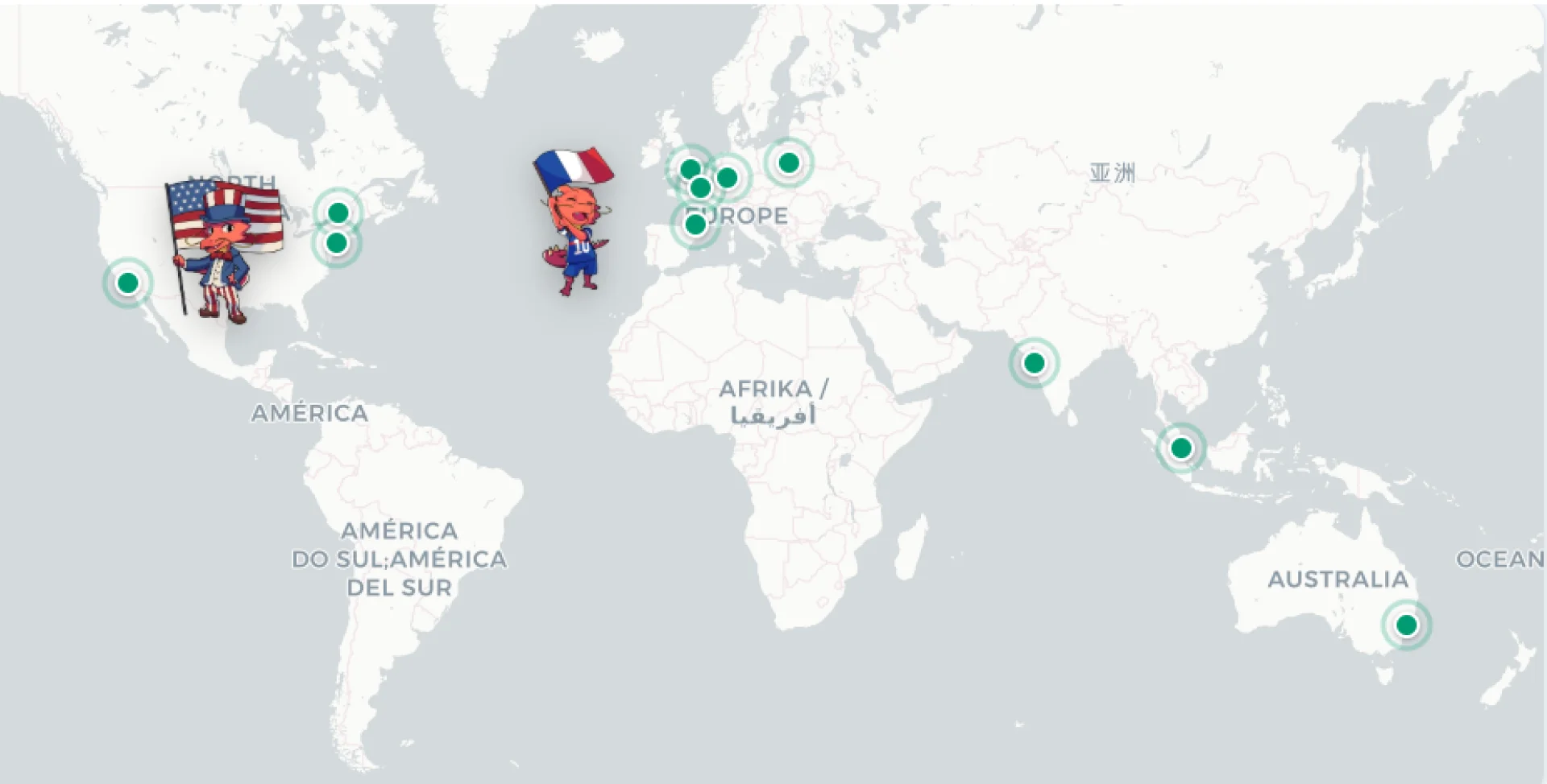 Carte des localisations de serveurs MineStrator dans le monde