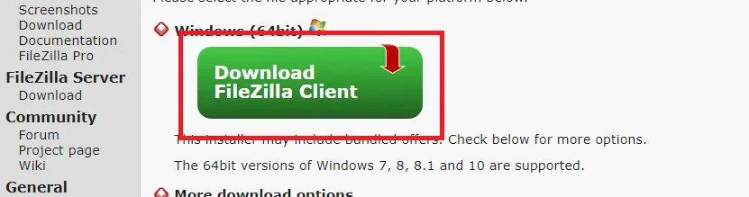 Assistant d'installation de FileZilla avec les options proposées