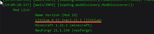 Logs de démarrage du serveur affichant le chargement du mod Lithium