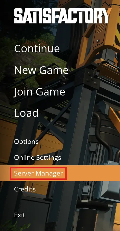 Satisfactory main menu with Server Manager highlighted