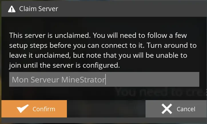 Screen to claim the Satisfactory server and choose its name