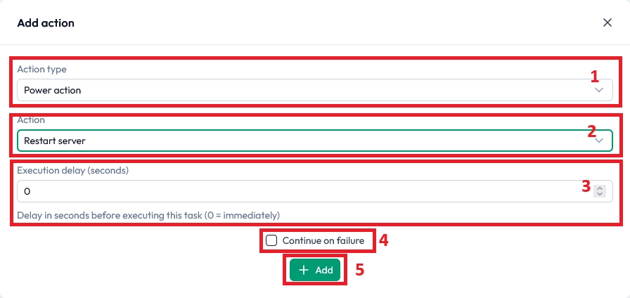 Dialog box for configuring a scheduled task action in the MineStrator panel